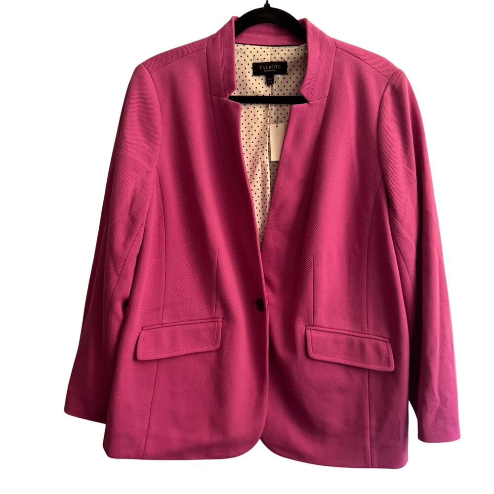 New Talbots Blazer Pink Collarless Notched Single Button Long Sleeve Size 16WP